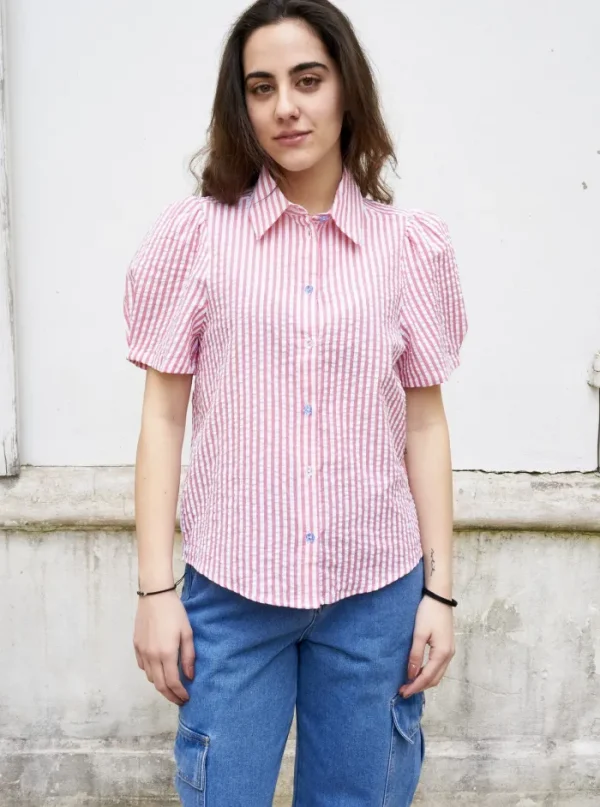 Erotokritos Tops & Shirts*Alia -s - Seersucker Stripe Shirt-Red/White