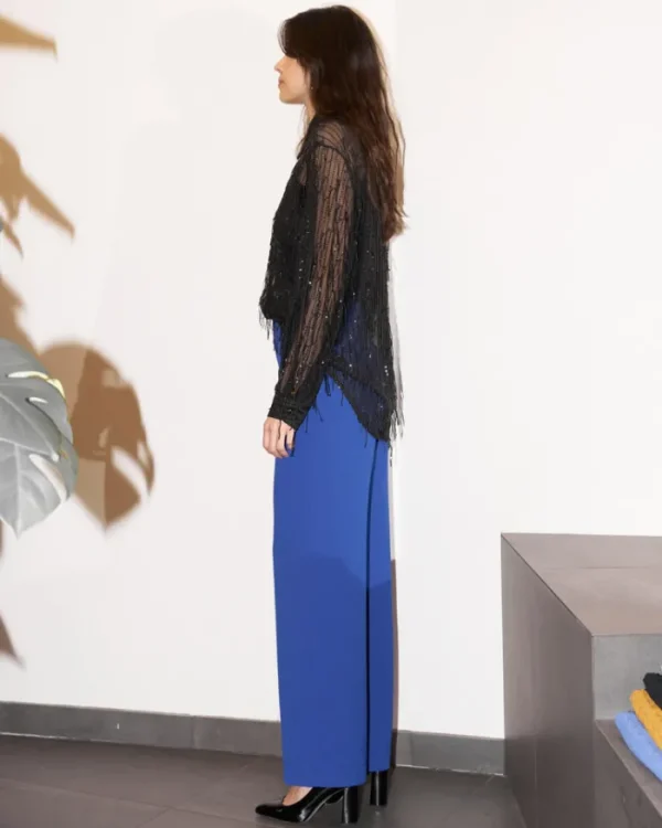 Erotokritos Bottoms*Amber - Wide Leg Fluid Crepe Pants - Blue