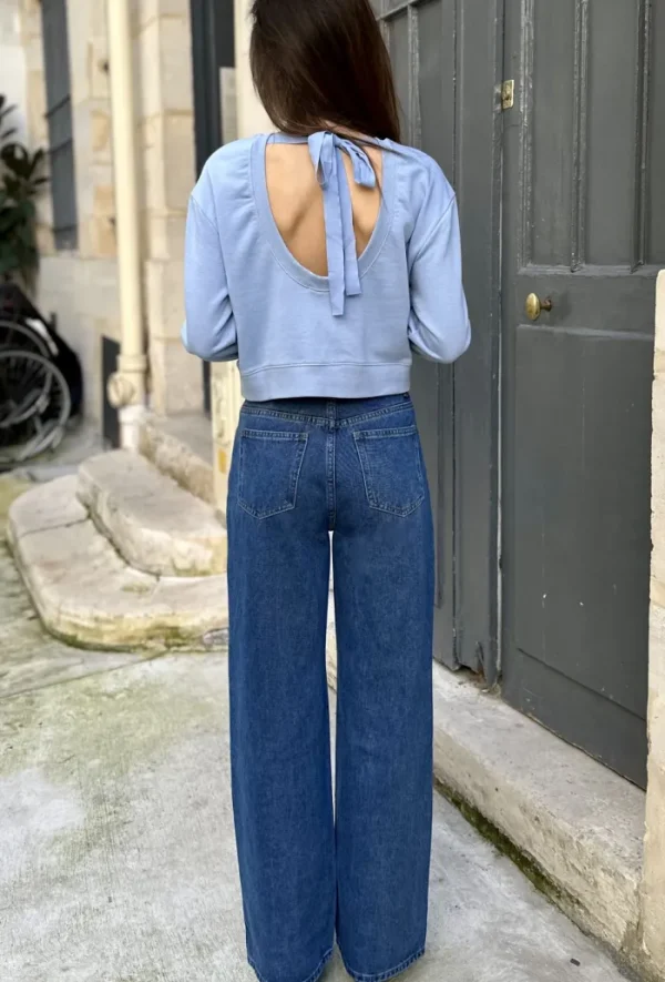 Erotokritos Tops & Shirts*Angie-Cropped Scoop Back Sweat Shirt-Light Blue