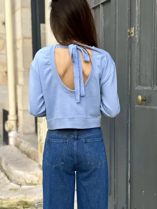 Erotokritos Tops & Shirts*Angie-Cropped Scoop Back Sweat Shirt-Light Blue