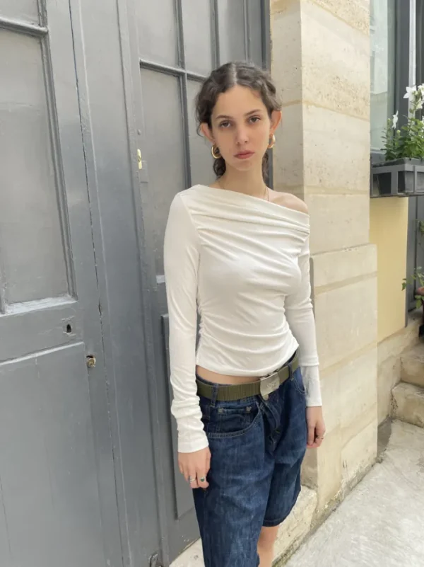 Erotokritos Tops & Shirts*Anitra - Ruched ribbed Top - White