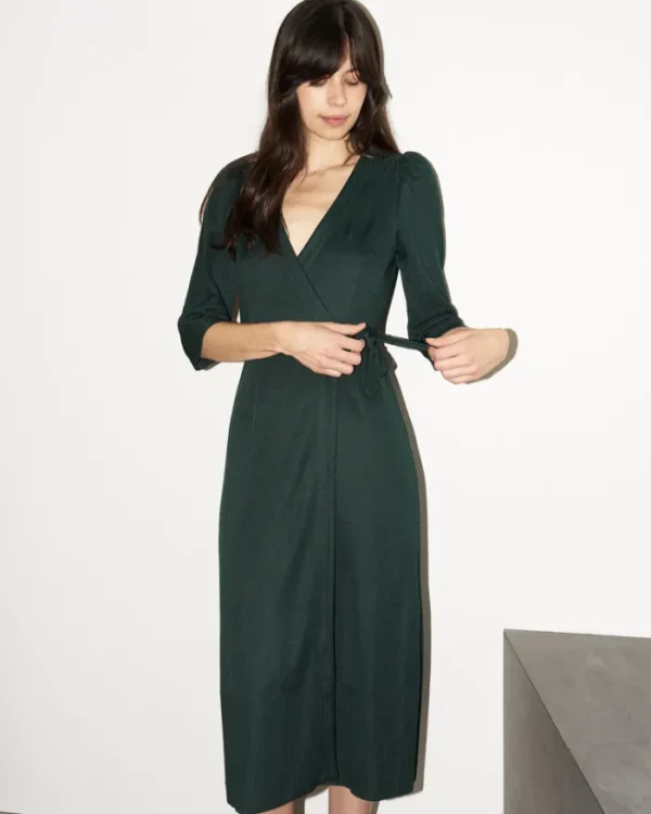 Erotokritos Knitwear | Dresses*Arwaya - Silk Knit High Waist Wrap Dress - Dark Green