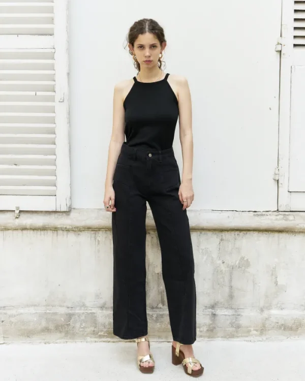 Erotokritos Bottoms*Beebee-Diamond Cut Wide Leg Jeans/Black