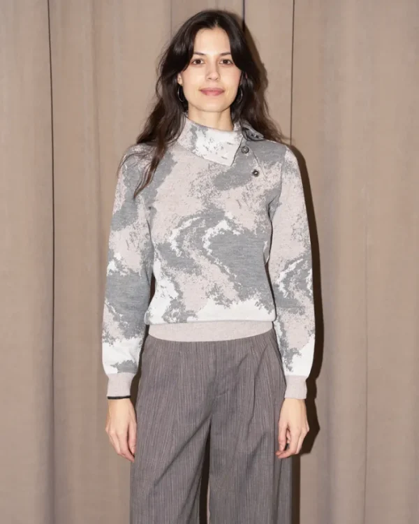 Erotokritos Knitwear | Tops & Shirts*Brienne - Abstract Pattern Jacquard Turtle Neck Sweater - Beige