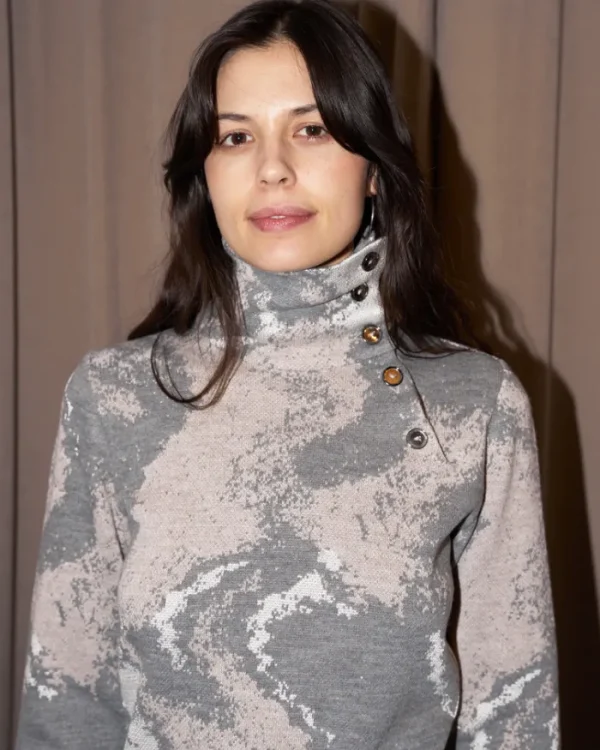 Erotokritos Knitwear | Tops & Shirts*Brienne - Abstract Pattern Jacquard Turtle Neck Sweater - Beige