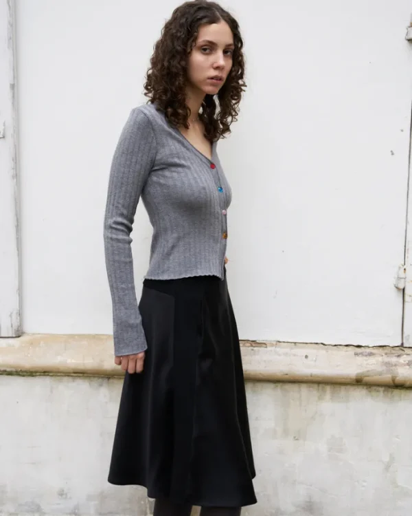 Erotokritos Knitwear | Coats & Jackets*Calista - Ribbed Short Cardigan with Color Glass Buttons - Grey