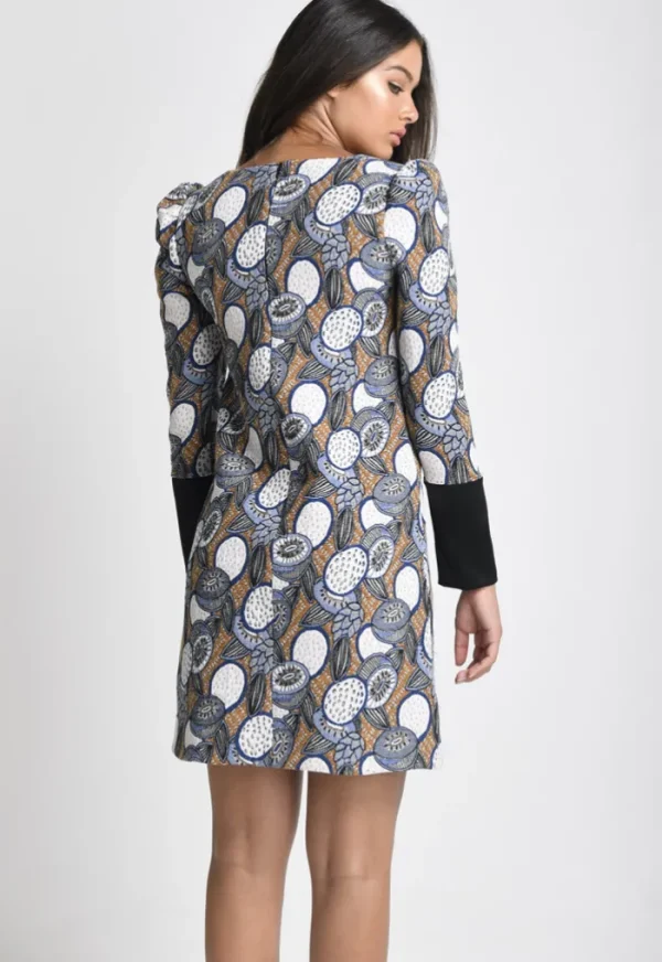 Erotokritos Dresses*Carmela - Brocade shift dress with Puffy shoulders