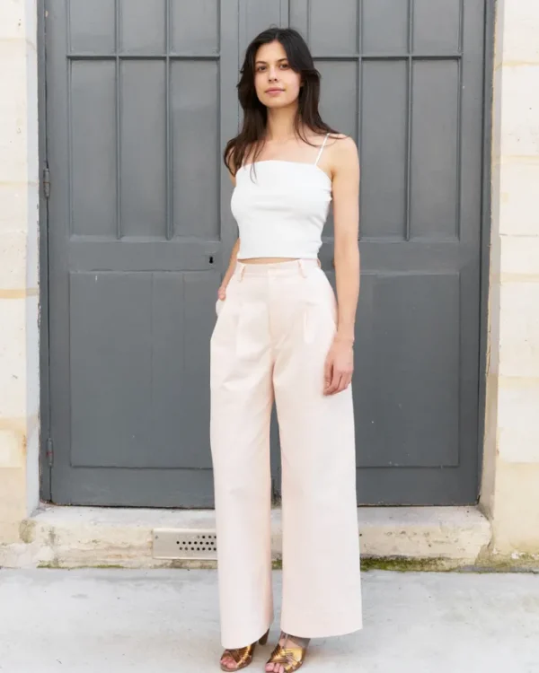 Erotokritos Bottoms*Daenerys-Wide Leg Twill Pants-Pastel Pink