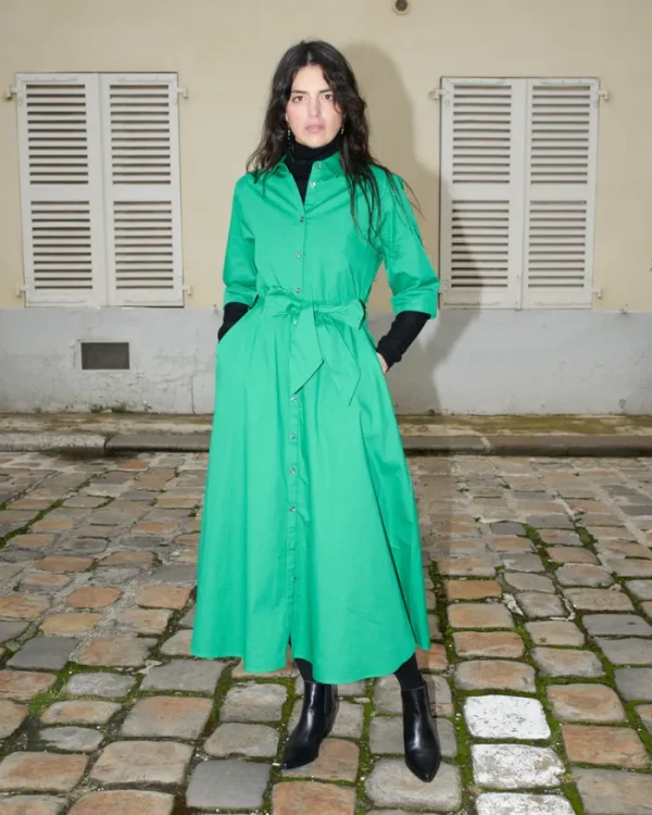 Erotokritos Dresses*Gillian - Long Poplin Shirt Dress - Green