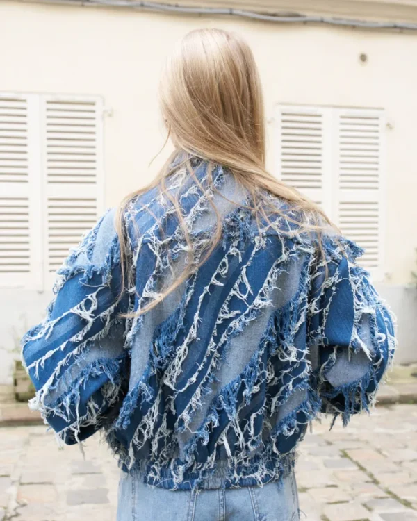 Erotokritos Coats & Jackets*Grayson - Fringed Blue Denim Jacket