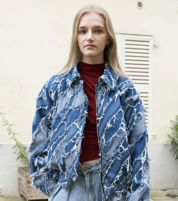 Erotokritos Coats & Jackets*Grayson - Fringed Blue Denim Jacket