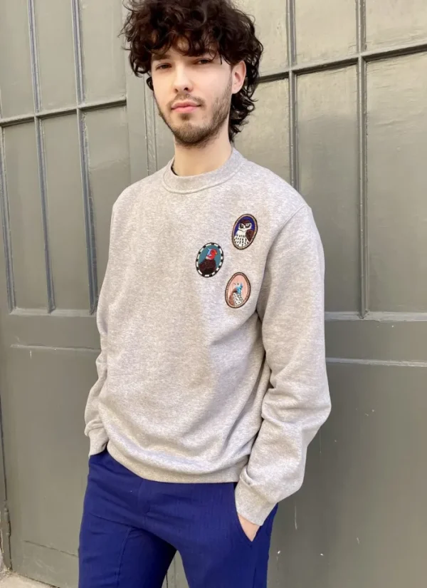Erotokritos T-Shirts & Sweatshirts | Tops & Shirts*Karli M - Sweatshirt with embroidered Bird Cameos-grey