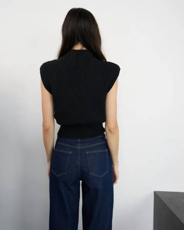 Erotokritos Knitwear | Tops & Shirts*Lara - Knitted Vest with Padded Shoulders - Black