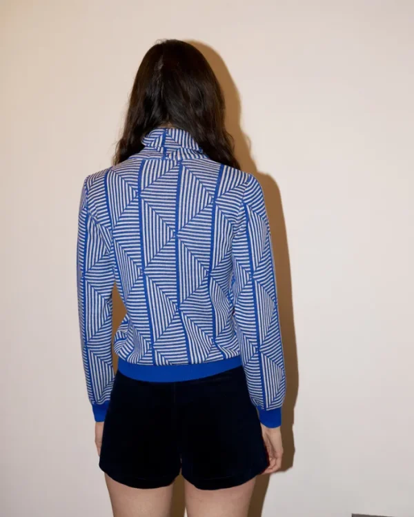 Erotokritos Knitwear | Tops & Shirts*Lhara - Geometric Jacquard Turtle Neck Sweater - Blue