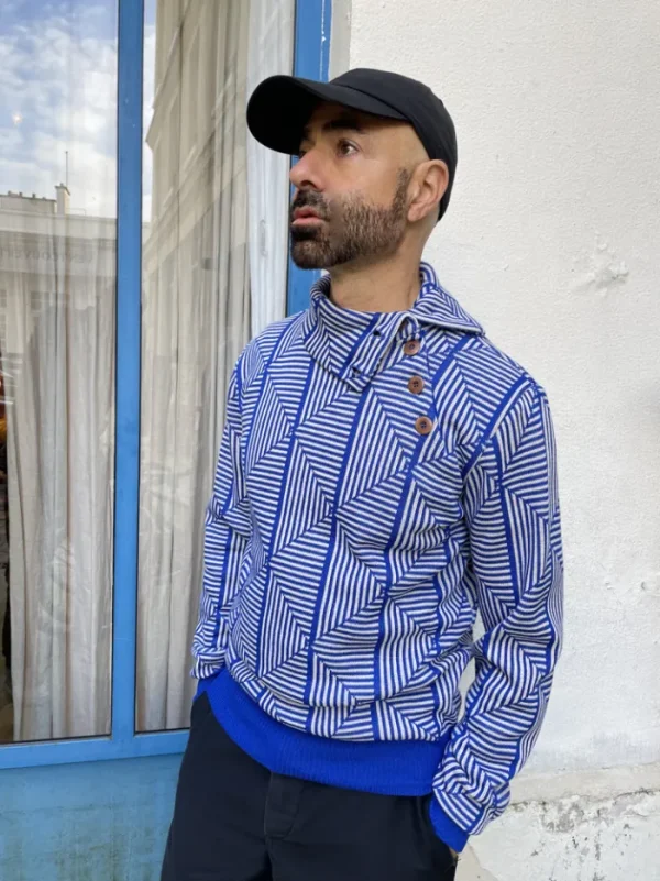Erotokritos Knitwear | Tops & Shirts*Loras - Geometric Jacquard Turtle Neck Sweater - Blue