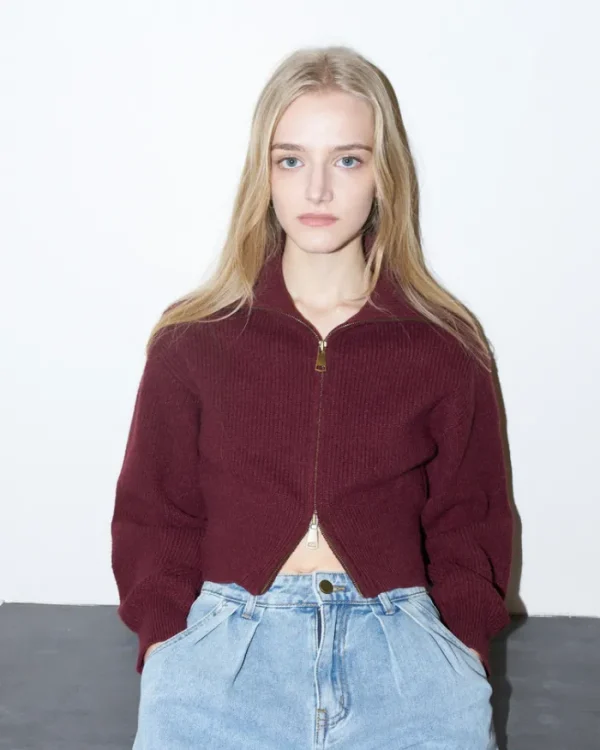 Erotokritos Knitwear | Coats & Jackets*Lupita - Crop high neck Cardigan - Burgundy