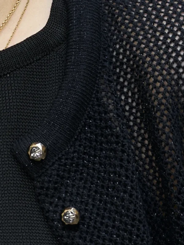 Erotokritos Knitwear | Coats & Jackets*Orfea-Mesh Knit Crop Cardigan-Metallic Black