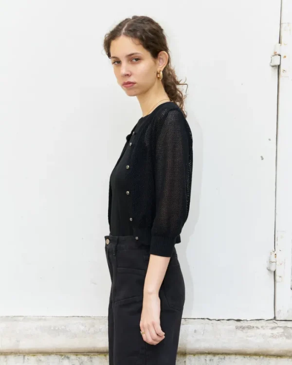 Erotokritos Knitwear | Coats & Jackets*Orfea-Mesh Knit Crop Cardigan-Metallic Black