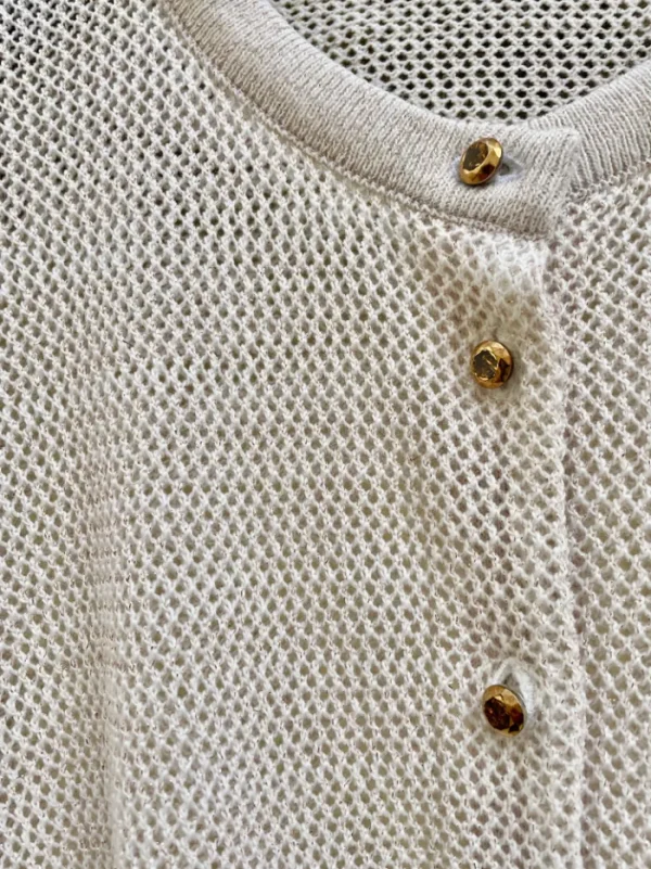 Erotokritos Knitwear | Coats & Jackets*Orfea-Mesh Knit Crop Cardigan-Metallic Off White