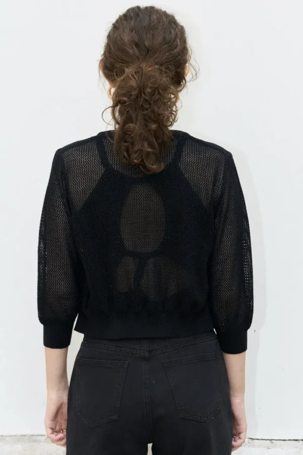 Erotokritos Knitwear | Coats & Jackets*Orfea-Mesh Knit Crop Cardigan-Metallic Black