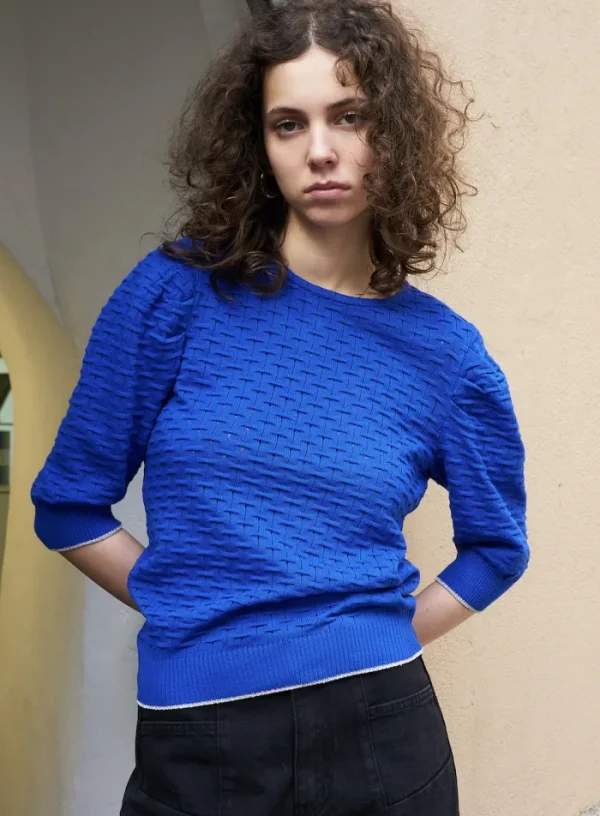 Erotokritos Knitwear | Tops & Shirts*Phiphie-Puff Sleeve Textured Sweater-Royal Blue