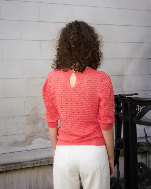 Erotokritos Knitwear | Tops & Shirts*Phiphie-Puff Sleeve Textured Sweater-Coral