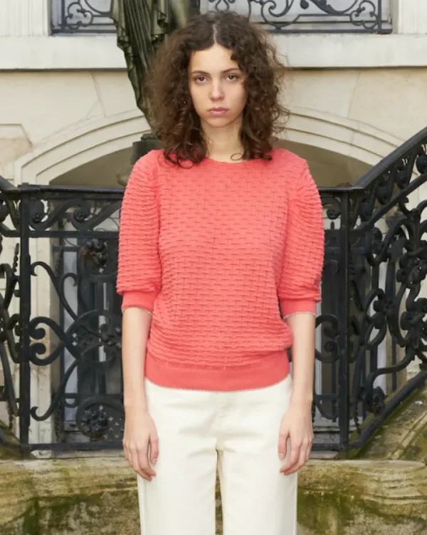 Erotokritos Knitwear | Tops & Shirts*Phiphie-Puff Sleeve Textured Sweater-Coral