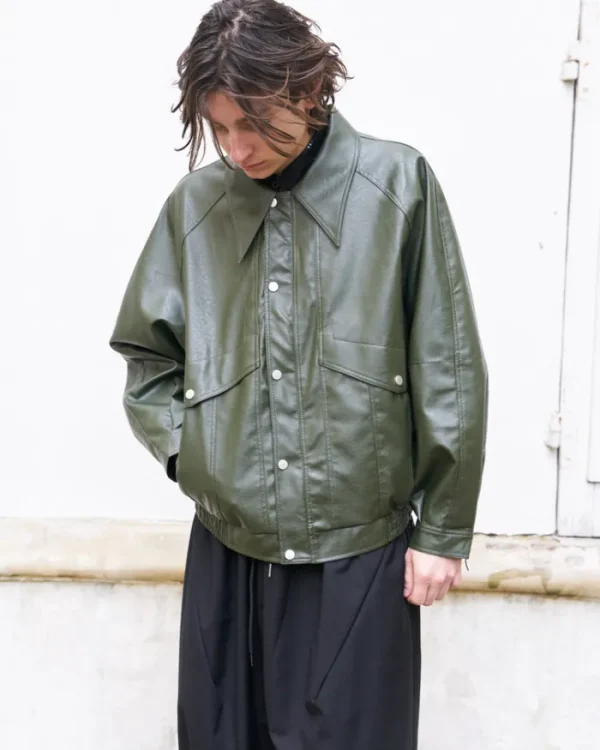 Erotokritos Coats & Jackets*Ramon - Oversized Vegan Leather Retro Jacket - Olive - M
