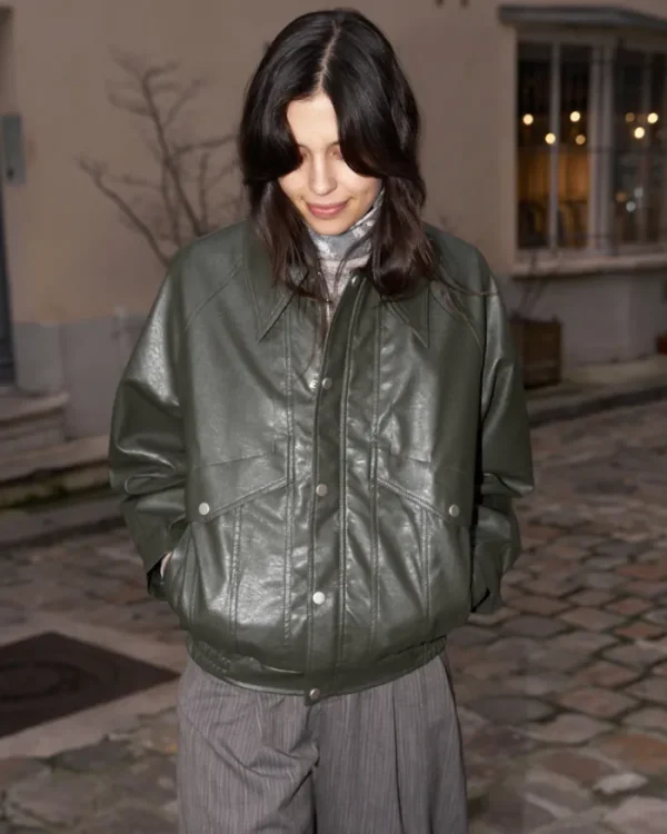 Erotokritos Coats & Jackets*Ramon - Oversized Vegan Leather Retro Jacket - Olive