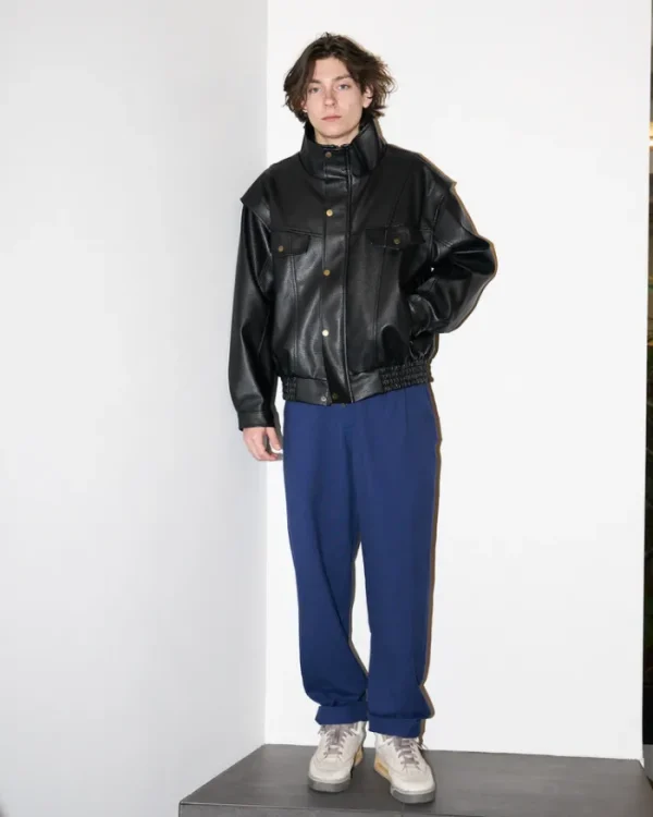 Erotokritos Coats & Jackets*Robb - Vegan Leather Jacket with Padded Shoulders - Black