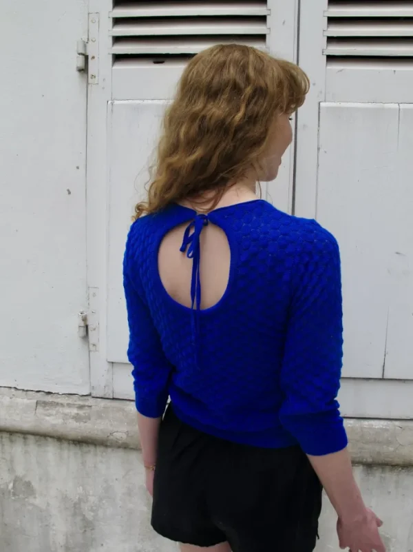 Erotokritos Knitwear | Tops & Shirts*Sienna-Fine Lace Knit 3/4 Sleeve Sweater-Blue