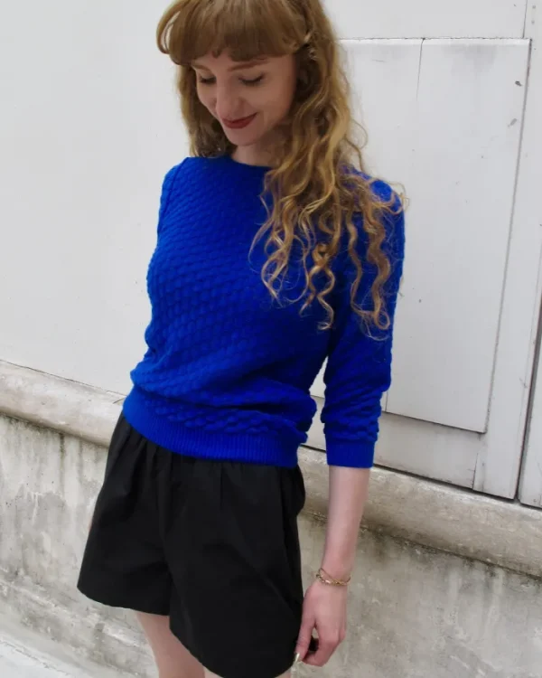 Erotokritos Knitwear | Tops & Shirts*Sienna-Fine Lace Knit 3/4 Sleeve Sweater-Blue
