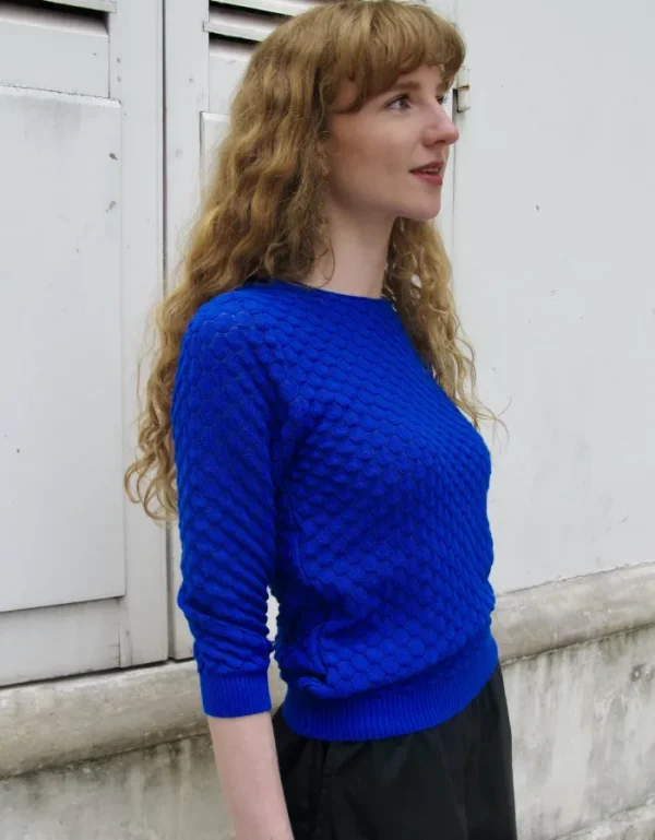 Erotokritos Knitwear | Tops & Shirts*Sienna-Fine Lace Knit 3/4 Sleeve Sweater-Blue