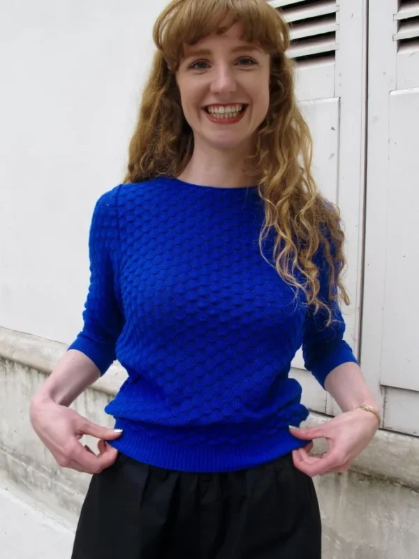 Erotokritos Knitwear | Tops & Shirts*Sienna-Fine Lace Knit 3/4 Sleeve Sweater-Blue