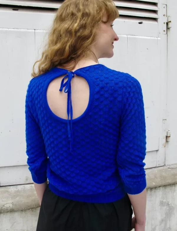Erotokritos Knitwear | Tops & Shirts*Sienna-Fine Lace Knit 3/4 Sleeve Sweater-Blue
