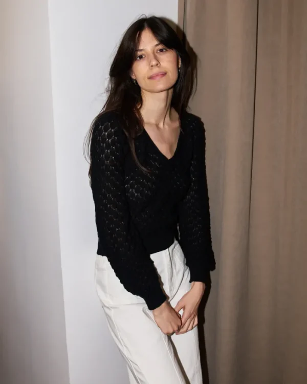 Erotokritos Knitwear | Tops & Shirts*Skippy - Texture Lace Knit light Sweater - Black