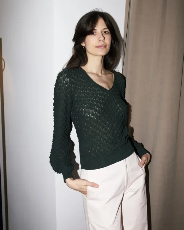 Erotokritos Knitwear | Tops & Shirts*Skippy - Texture Lace Knit light Sweater - Green