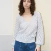 Erotokritos Knitwear | Tops & Shirts*Skippy - Textured Lace Knit V-Neck Light Sweater - Pearl grey