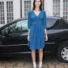 Erotokritos Dresses*Unity - Tailored Stripe Silk Dress - Blue