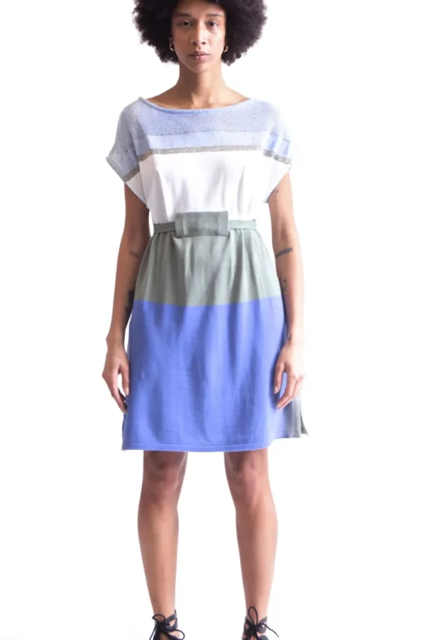 Erotokritos Knitwear | Dresses*Xara - Large Stripe Knit Dress with Belt